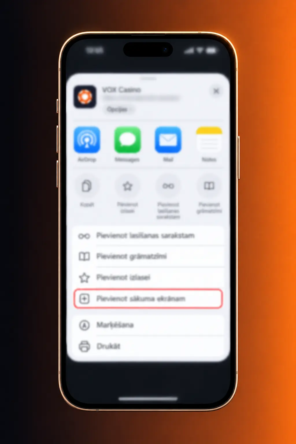 VOX Casino PWA instalācija iOS ierīcē 5 soļos, izmantojot Safari pārlūkprogrammu