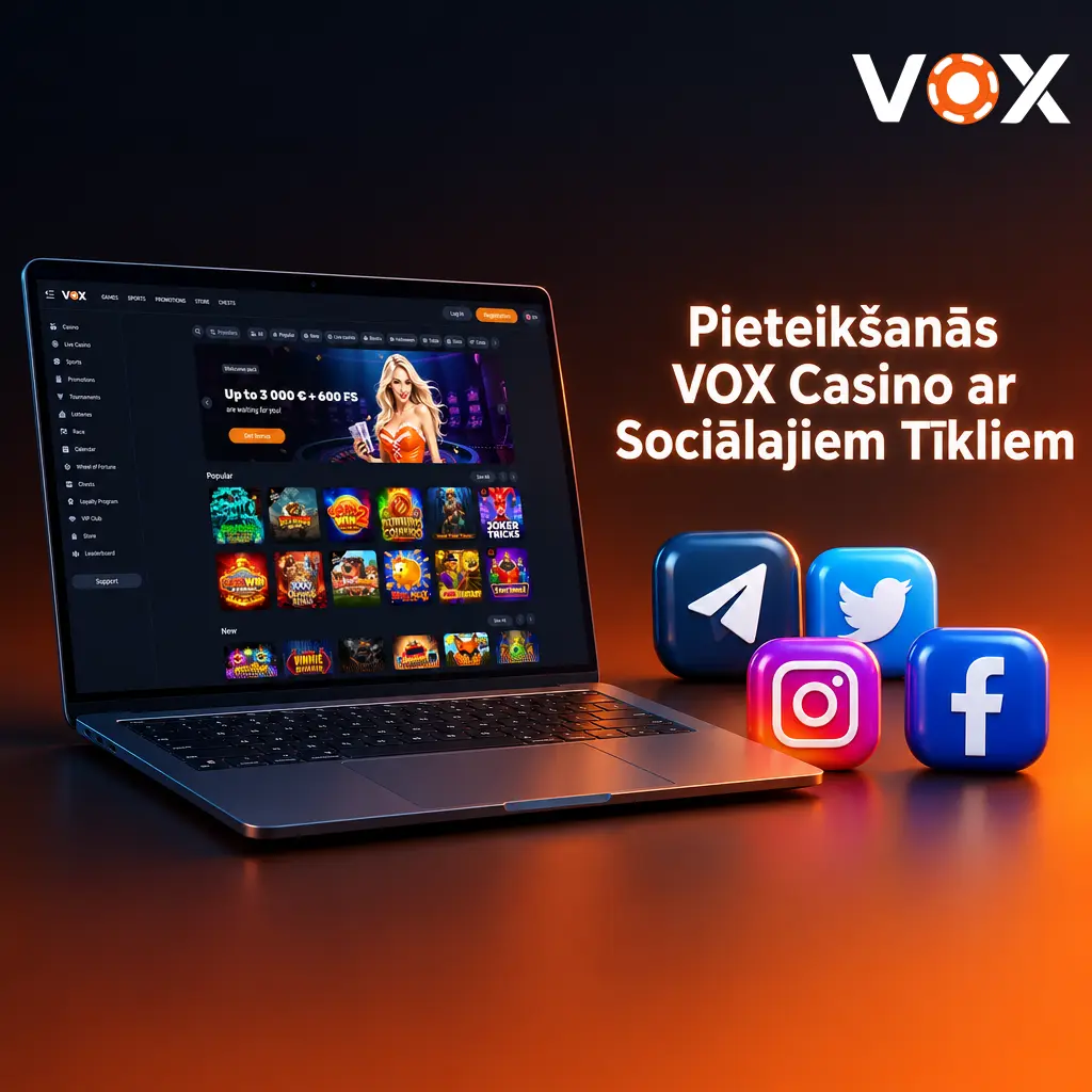VOX Casino pieteikšanās ar sociālajiem tīkliem — Telegram, Google un citām platformām vienā solī