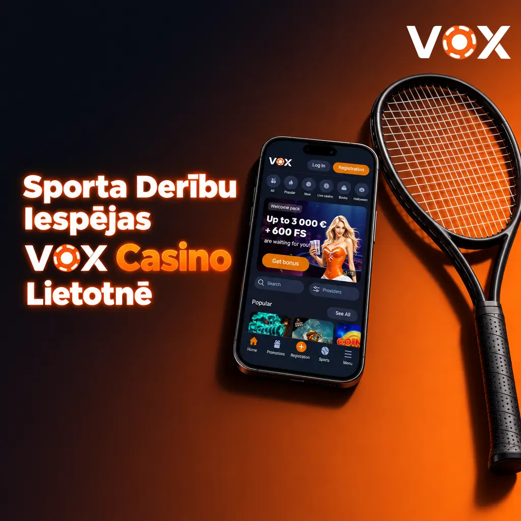 VOX Casino lietotne ar sporta derībām uz futbolu, basketbolu, hokeju, tenisu, e-sportu un 30+ sporta veidiem