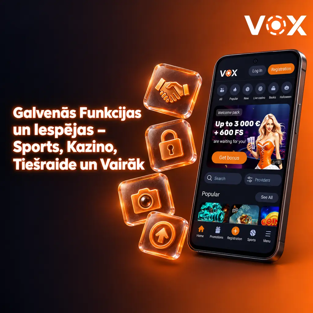 VOX Casino lietotne ar sporta likmēm, kazino spēlēm, tiešraidi un 24/7 atbalstu