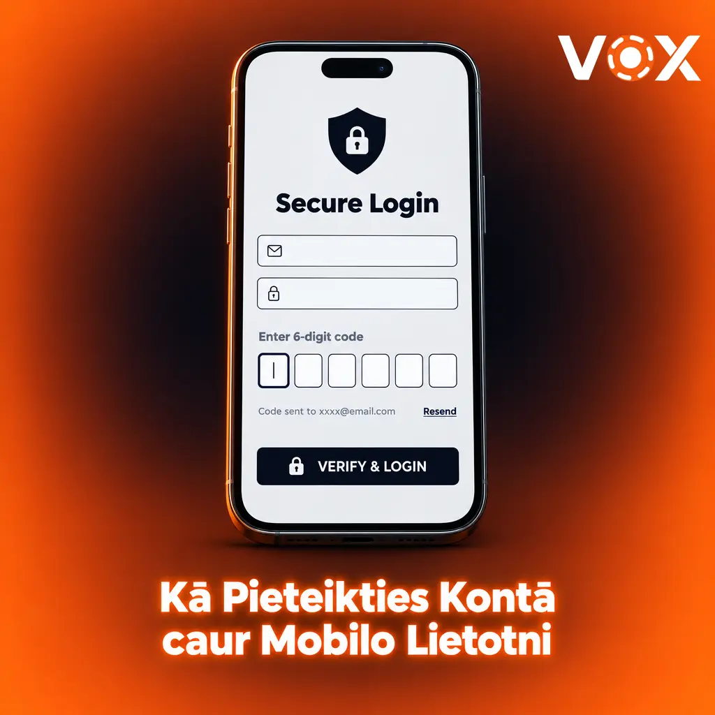 VOX Casino mobilās lietotnes pieteikšanās ekrāns iOS ierīcē ar e-pasta un paroles laukiem