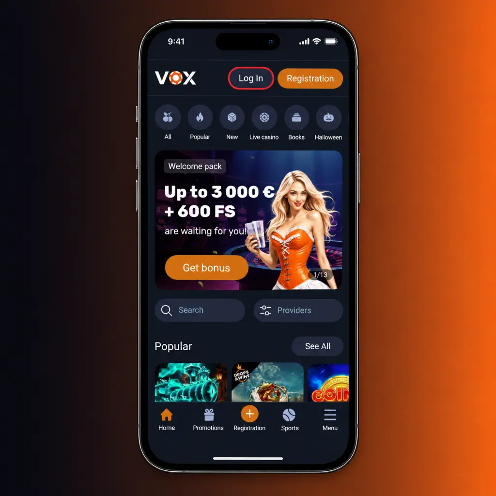 VOX Casino konta pieteikšanās process 4 soļos: e-pasts, parole un pieteikšanās poga