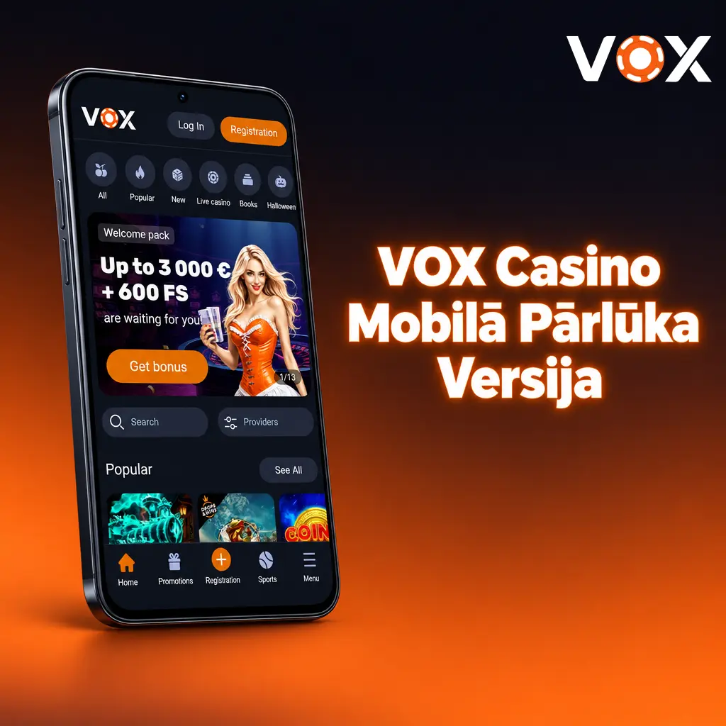 VOX Casino mobilā pārlūka versija uz viedtālruņa, kas pielāgojas ekrāna izmēram